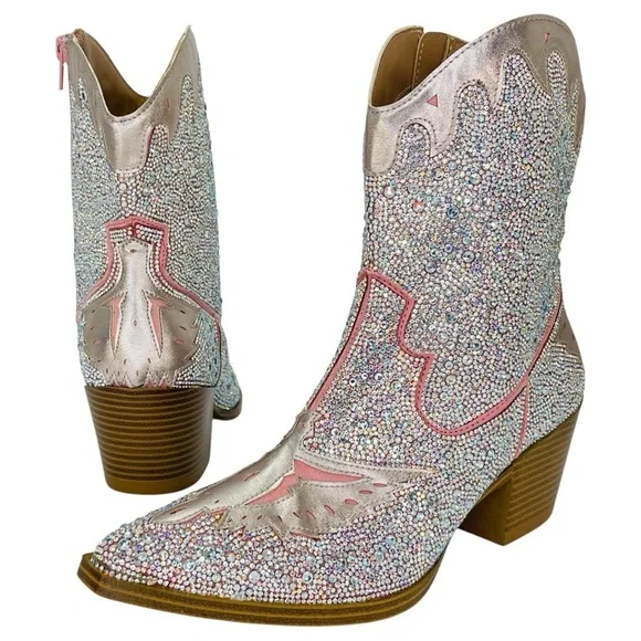 Wild Pair Lourdez Rhinestone Western Style Womens Ankle Boots Size 6M - Picture 11 of 14